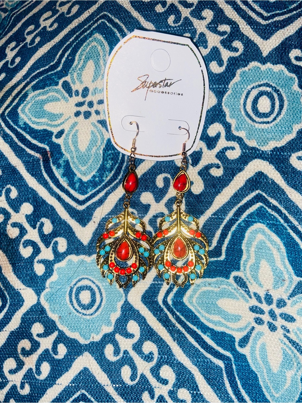 Red and Turquoise Teardrop Dangle Earrings by